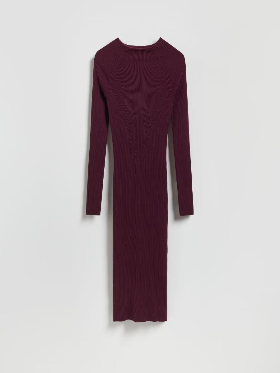 Abito in maglia a coste in viscosa rosso-marrone