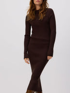 Abito in maglia a coste in viscosa marrone scuro