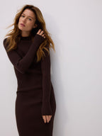 Abito in maglia a coste in viscosa marrone scuro