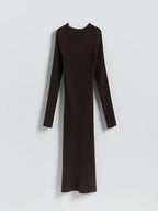 Abito in maglia a coste in viscosa marrone scuro