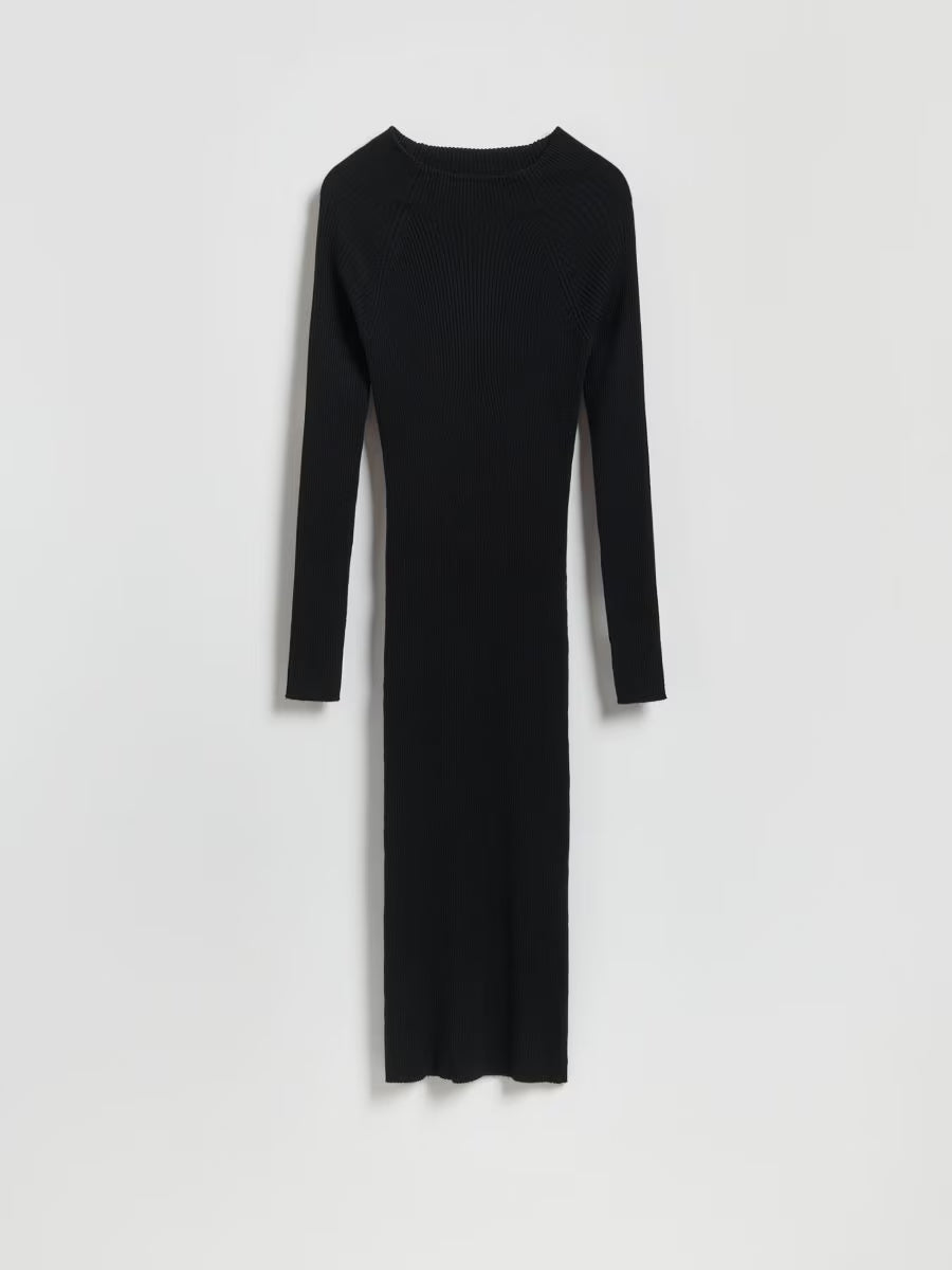 Abito in maglia a coste in viscosa nero